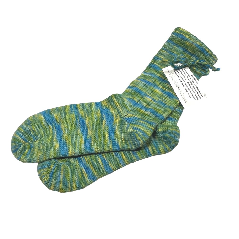 Great Feats Hand Cranked Socks XL Merino Wool Green Blue Striped USA Made Warm